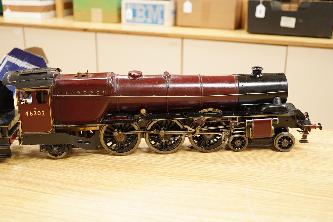 A Gauge One live steam BR Princess Royal class 4-6-0 tender locomotive, Princess Anne 46202, with spirit fired ‘Project’ type boiler with two working cylinders, the frames, wheels and Walshaerts valve gear originally bui